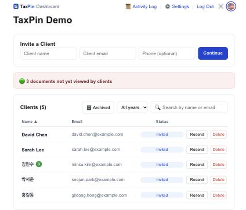 TaxPin dashboard (English)