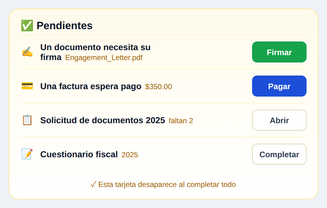 Tarjeta de pendientes del cliente en TaxPin